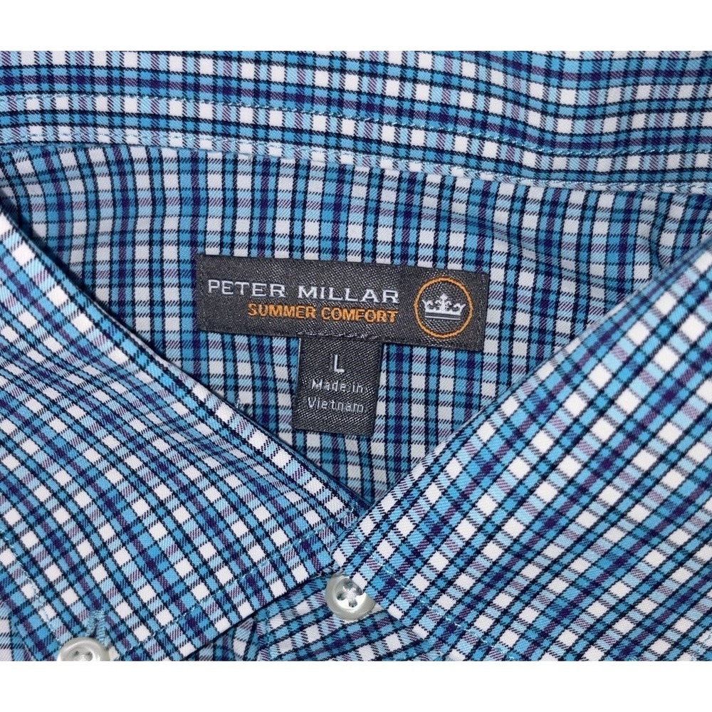 Peter Millar Summer Comfort Mens Blue Plaid Long Sleeve Button Down Large - Picture 6 of 8